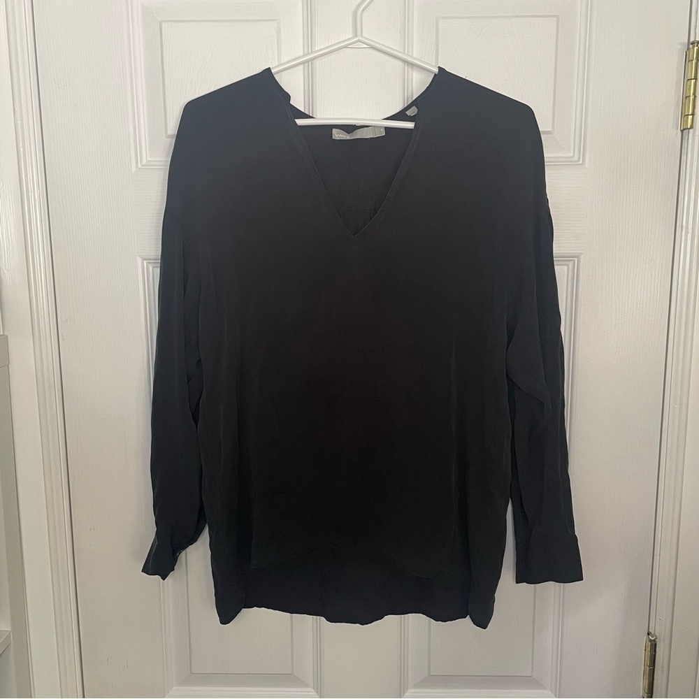 Vince Silk Black V Neck Blouse Top Extra Small